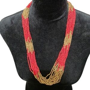 Maltese Strand Coral Colored Seed Bead Necklace